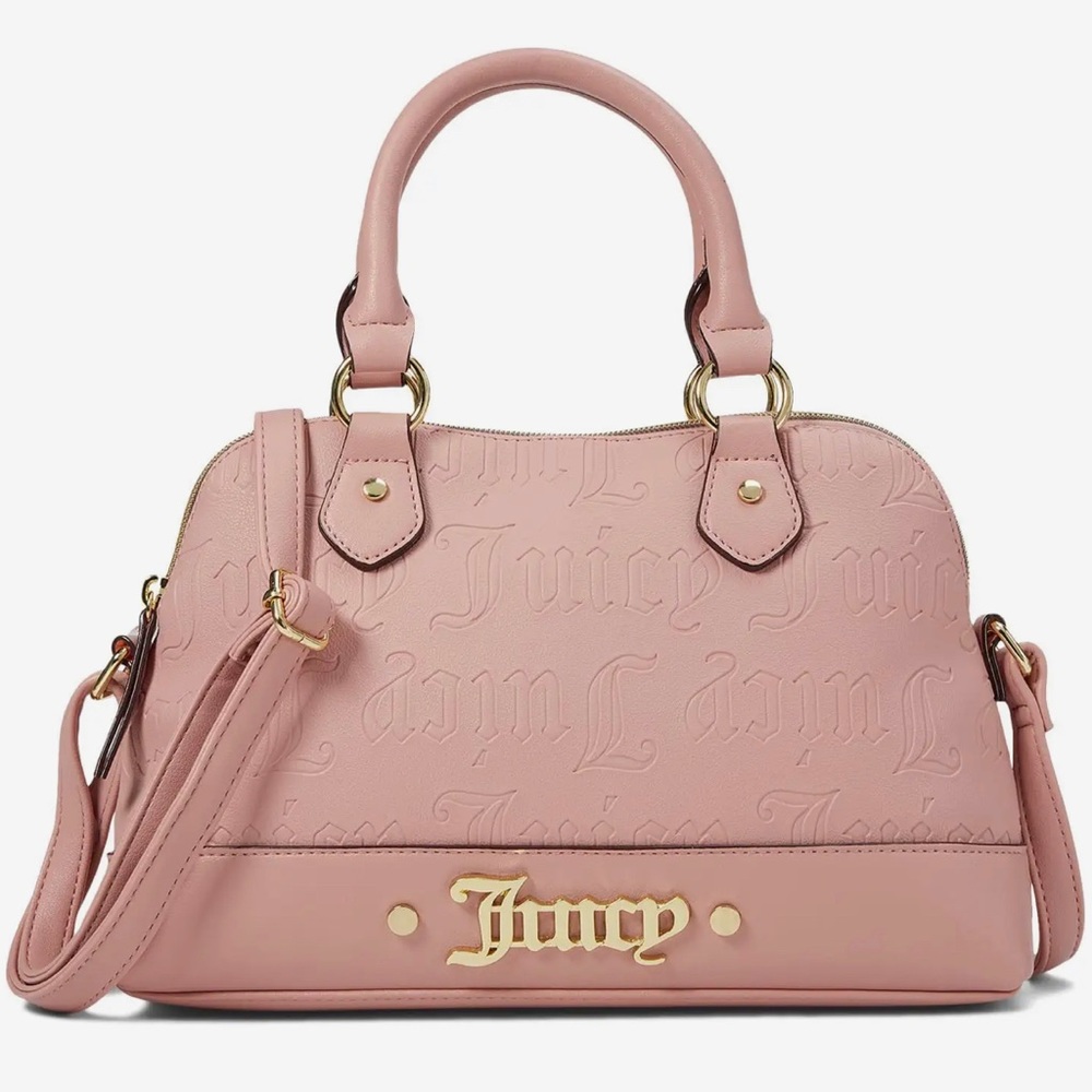 New Pink Juicy Couture Purse Satchel Bag Handbag Deboss Taffy Cool Collar Dome
